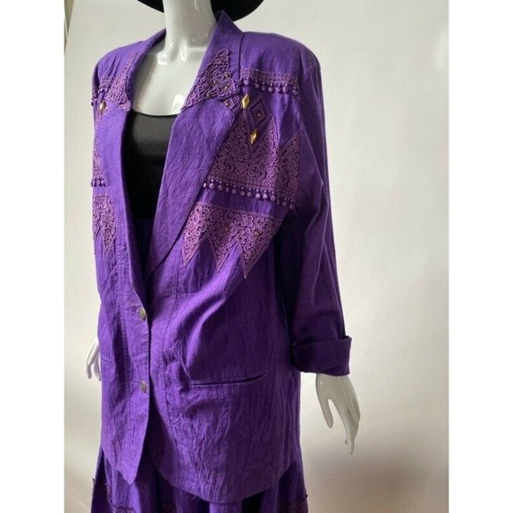 Womens 2 Piece Skirt Suit Purple Long Sleeve - Picture 5 of 8